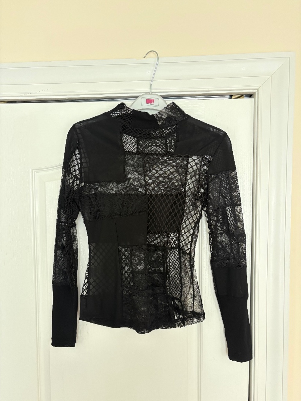 Black Mesh Lace Patchwork Long Sleeve Top Grunge Goth